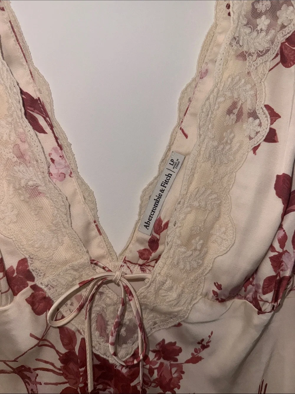 Floral Lace-Trim Satin Maxi Dress - Cream with Dusty Rose Floral